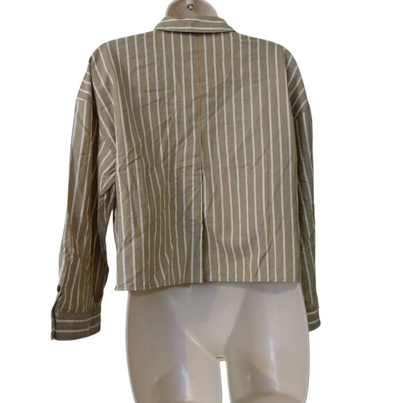 Everlane Woven Cotton Pajama Top Women Size XS Brown Stripe Button Up Long Slv - Picture 4 of 8